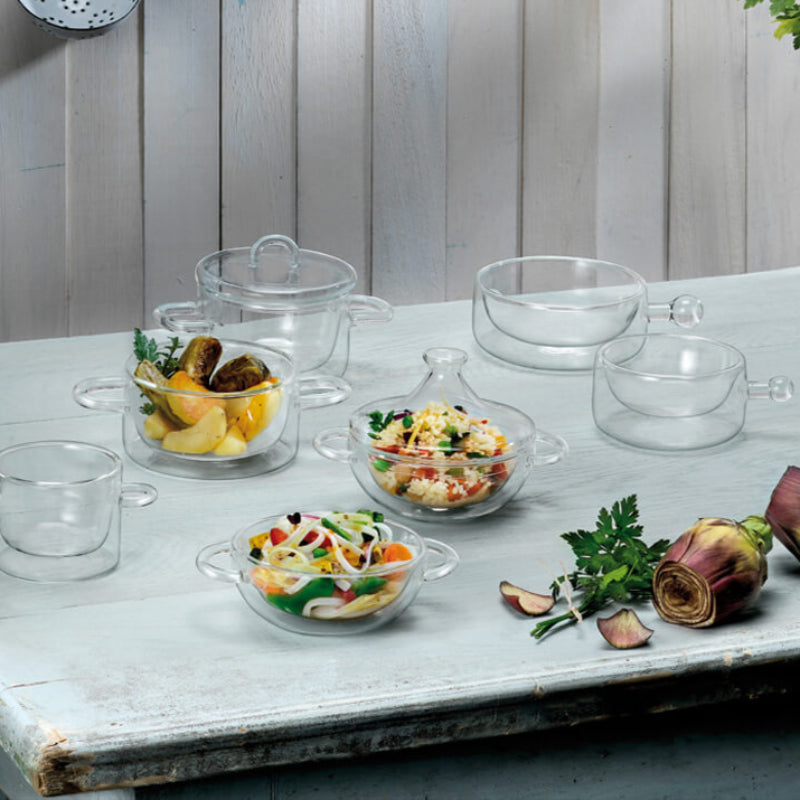 Thermic Glass Food & Design Tegamino Monoporzione Con Manici 25 cl In Vetro Termico Borosilicato Set 2 Pz