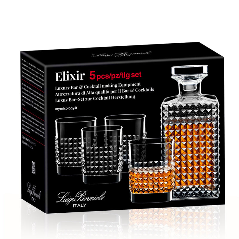 Mixology Elixir Set Whisky Bottiglia e Bicchieri In Vetro Set 5 Pz