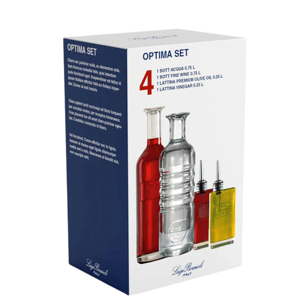 Optima Set Bottiglie Acqua Vino Olio e Aceto In Vetro Set 4 Pz